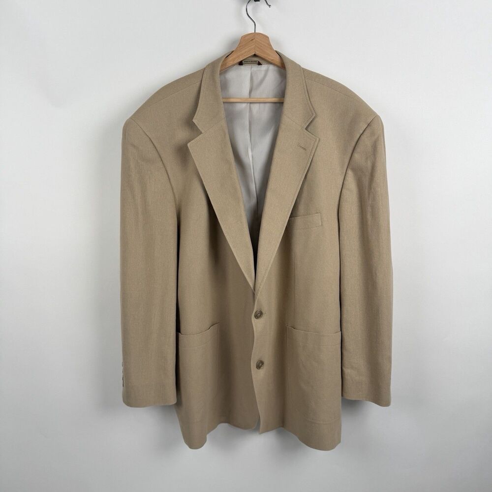 Oak Hill Linen Blend Blazer Mens 52R Tan Sport Coat 2 Btn Patch Pocket Classic